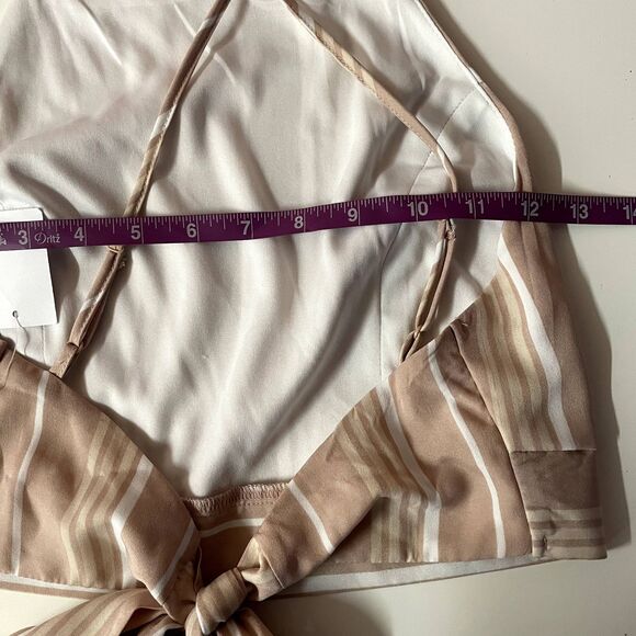 Charlotte Russe Blush Pink & Cream Striped Tie Back Crop Top Size M NWT - Picture 7 of 12